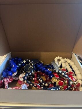 Red white and  Blue patriotic jewelry. Included is a NWT chicos necklace